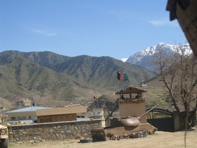 Shegal District Center. Remnants of a Russian tank can be seen.